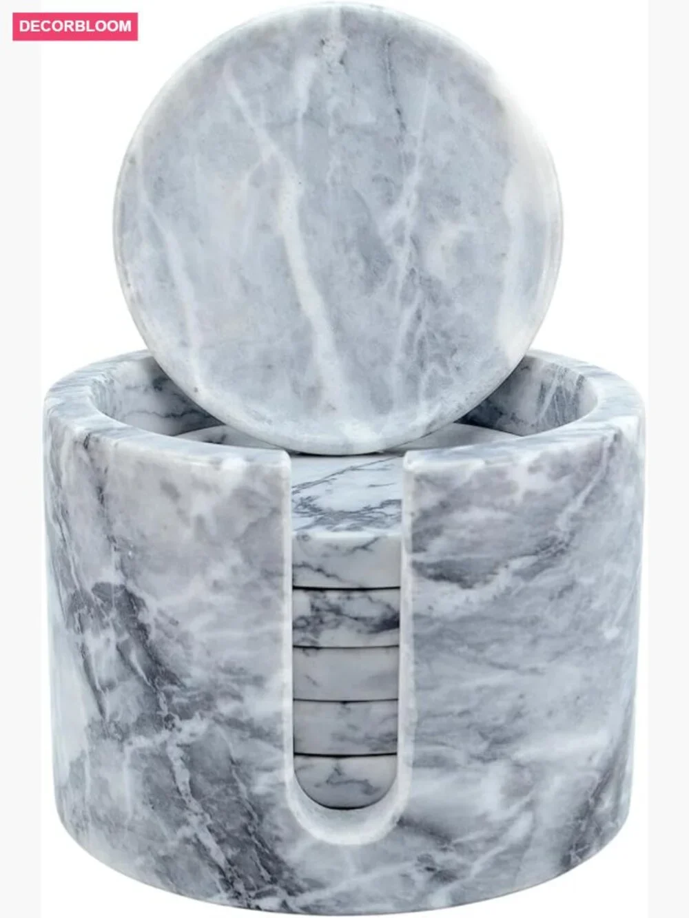 Set of 6 Marble Coasters with Holder – Heavy Stone Drink Coasters for Coffee